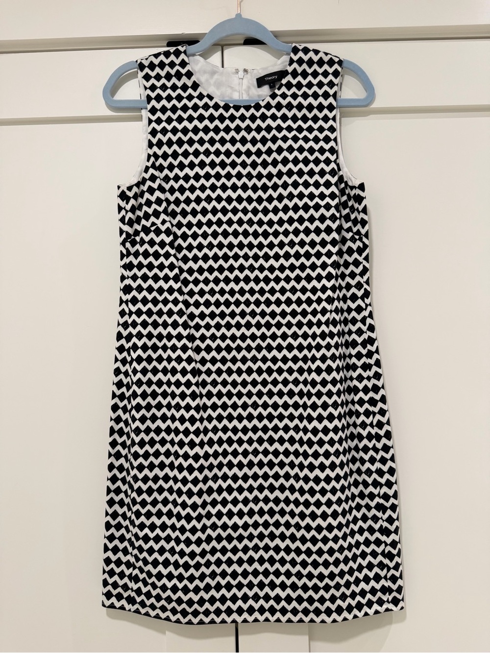 Theory Adraya Pitch Cotton Black White Geometric Shift Dress Size 6